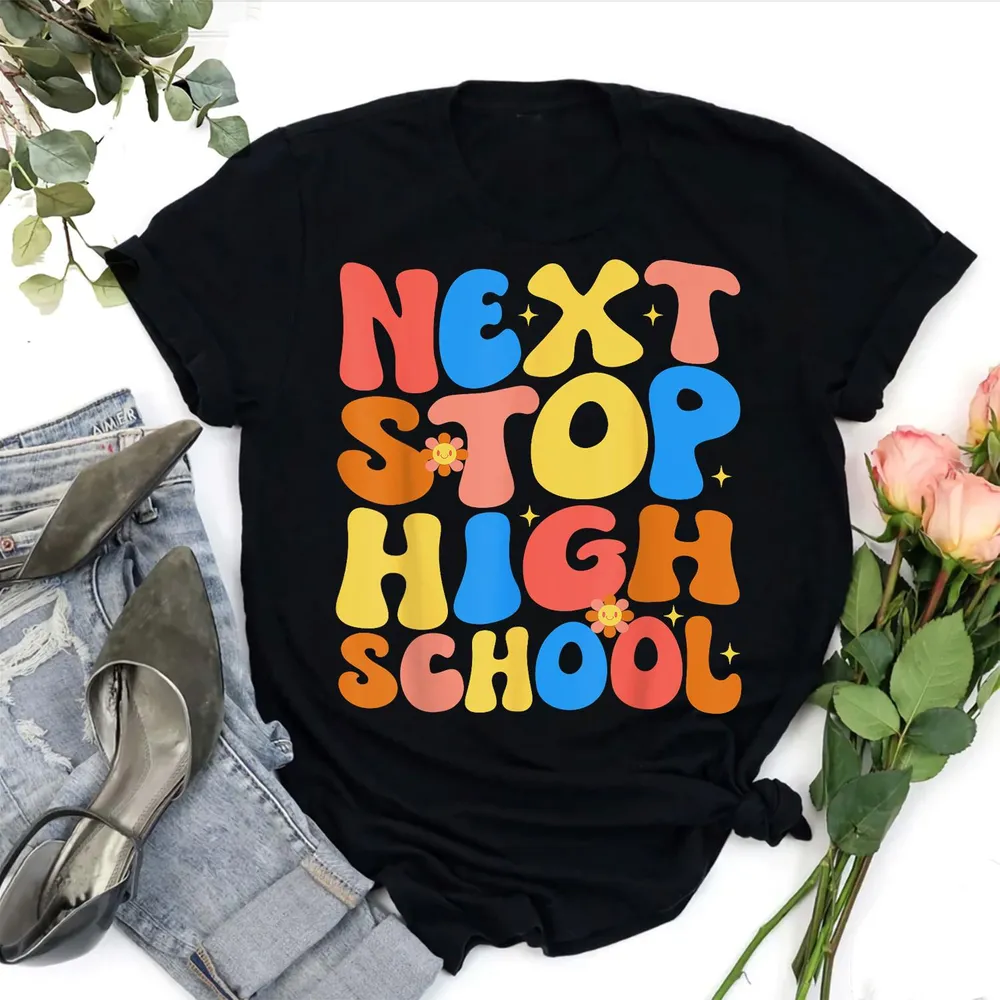 Groovy Next Stop High School Middle School Graduation 2023 Shirt Unisex Standard T-Shirt black s