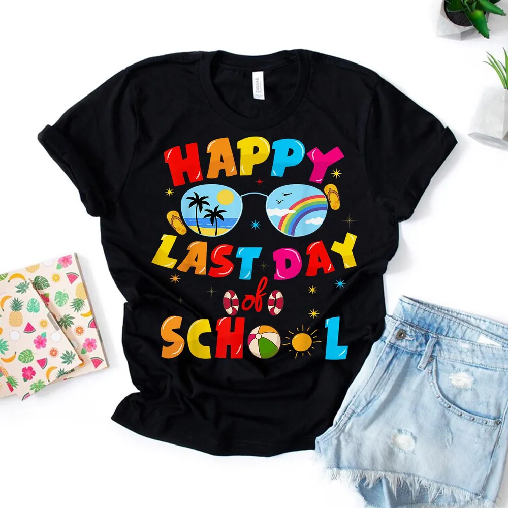 Happy Last Day Of School Hawaii Summer Vacation Beach Shirt Unisex Standard T-Shirt black s