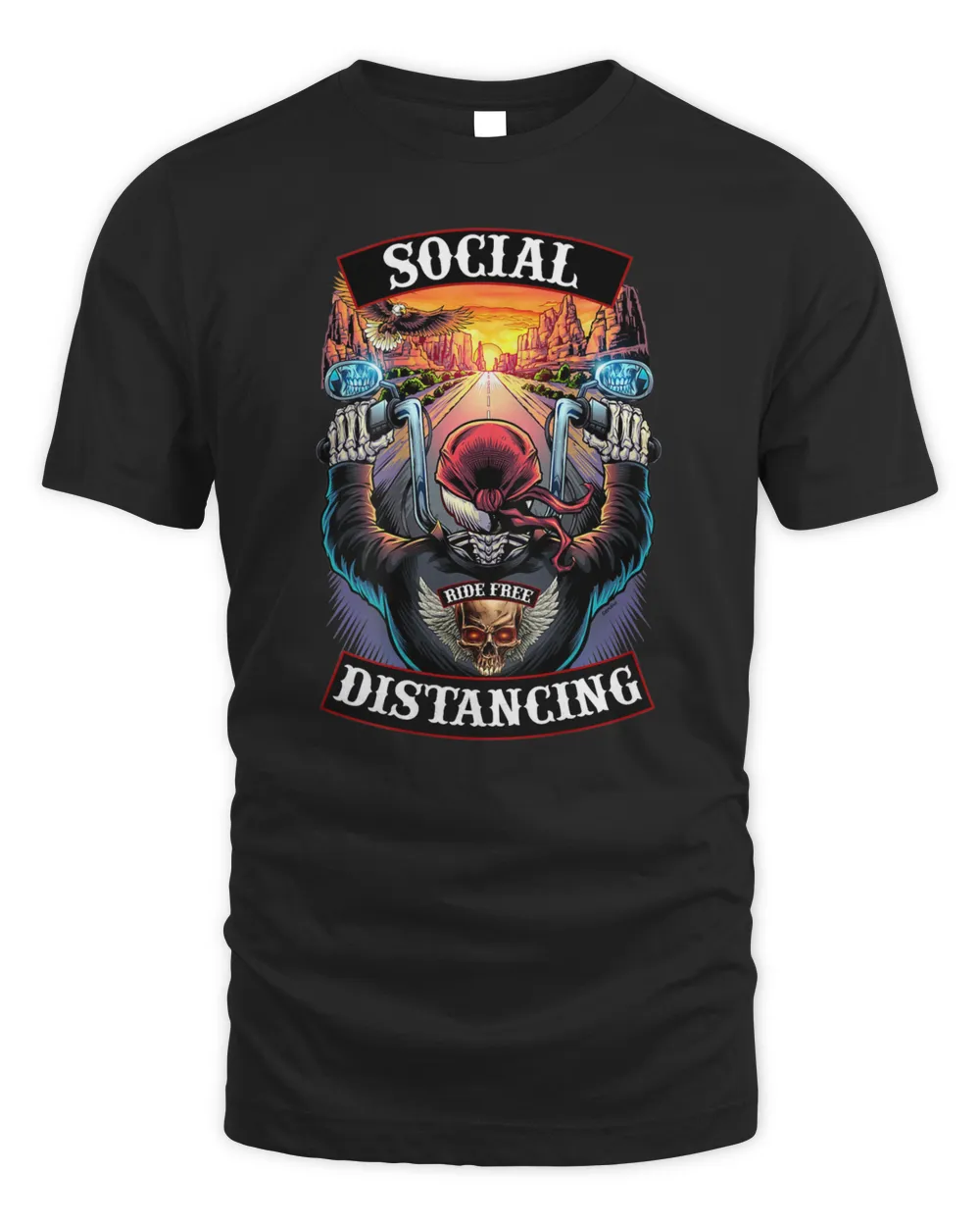 Social Distancing Mens Motorcycle Biker Skull Shirt Unisex Standard T-Shirt black s