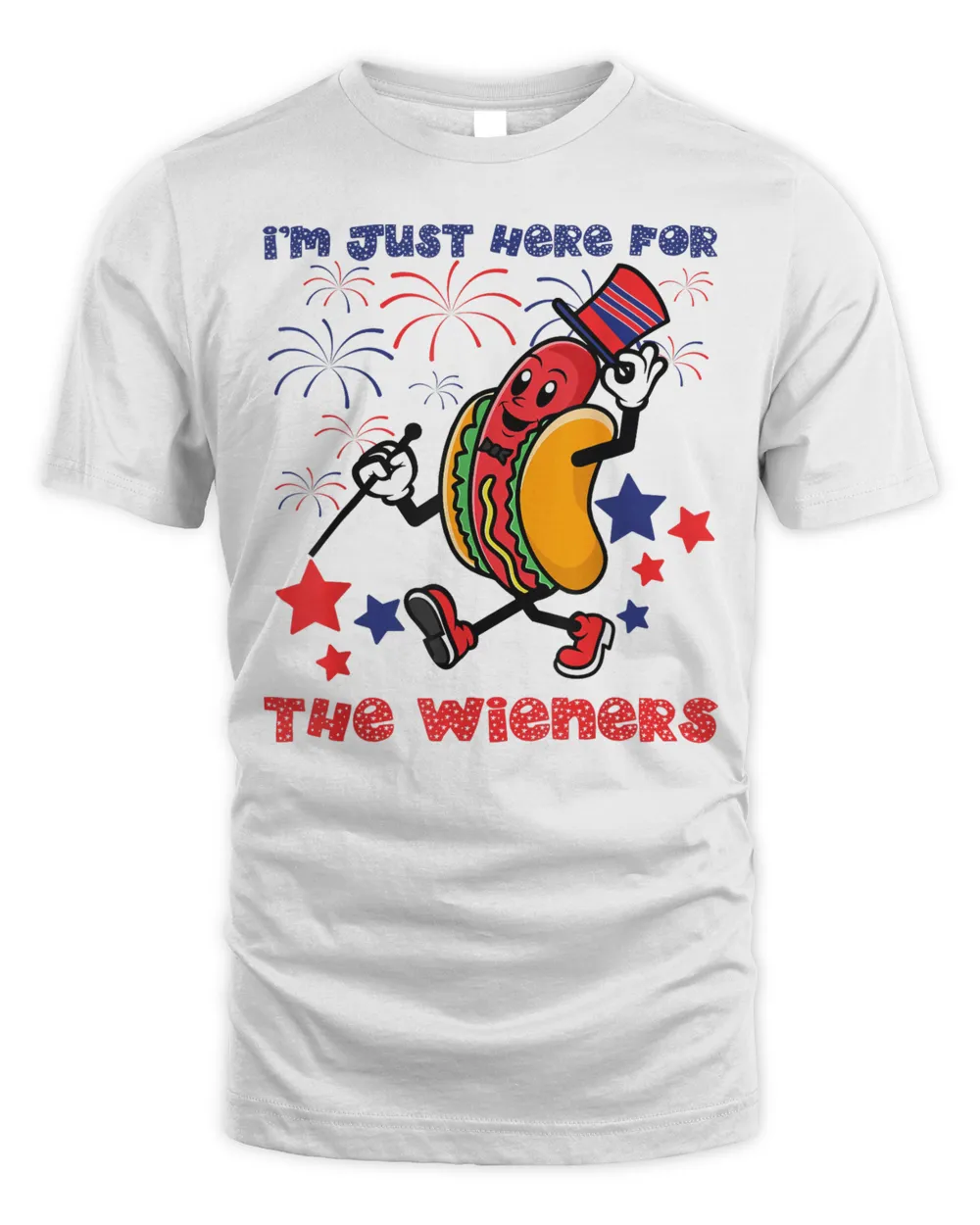 Funny Hot Dog I'm Just Here For The Wieners 4th Of July Shirt Unisex Standard T-Shirt white s