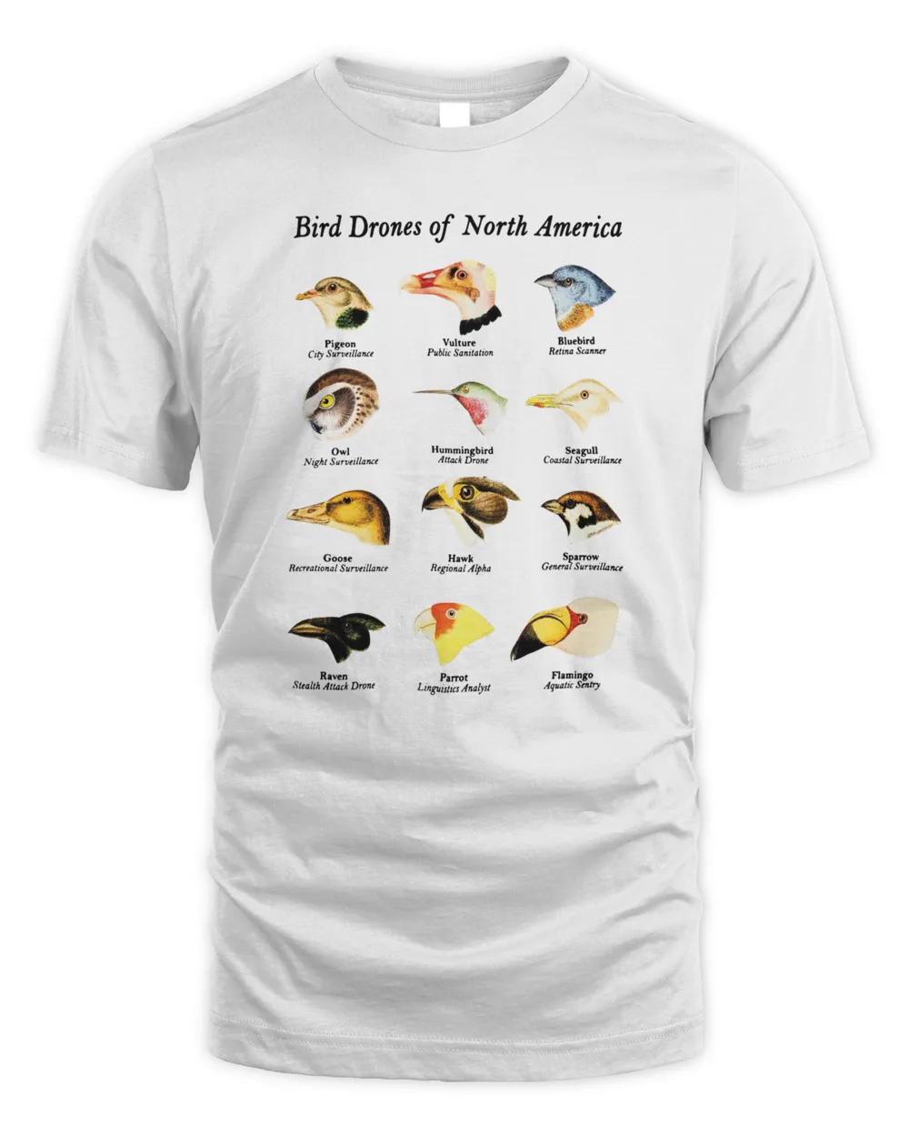 Birdsarentreal Merch Drone Field Guide Shirt Unisex Standard T-Shirt white s