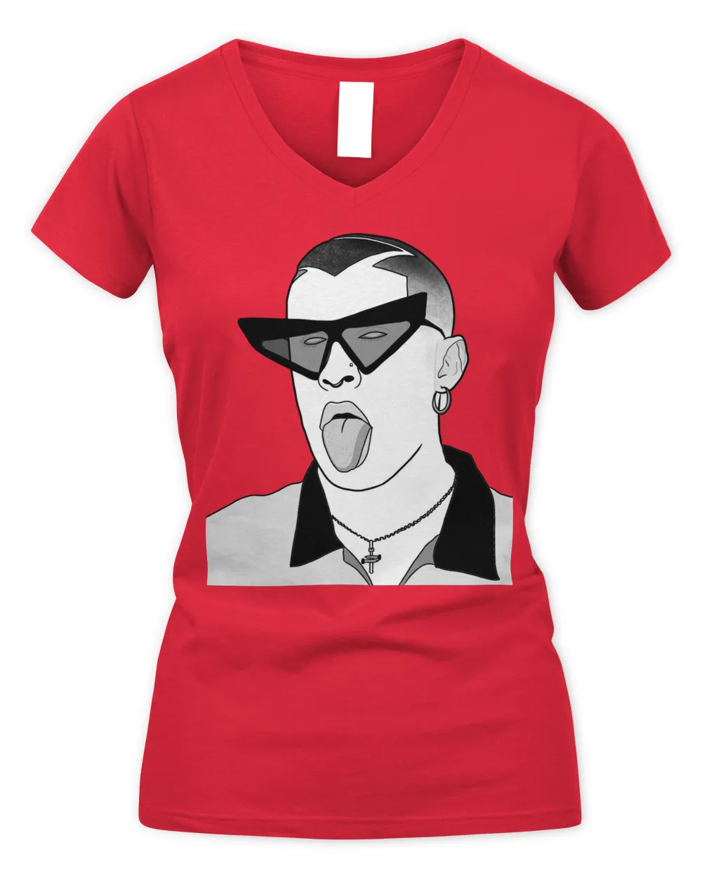 Bad Bunny Merch New Print Shirt Women's V-Neck T-Shirt red s