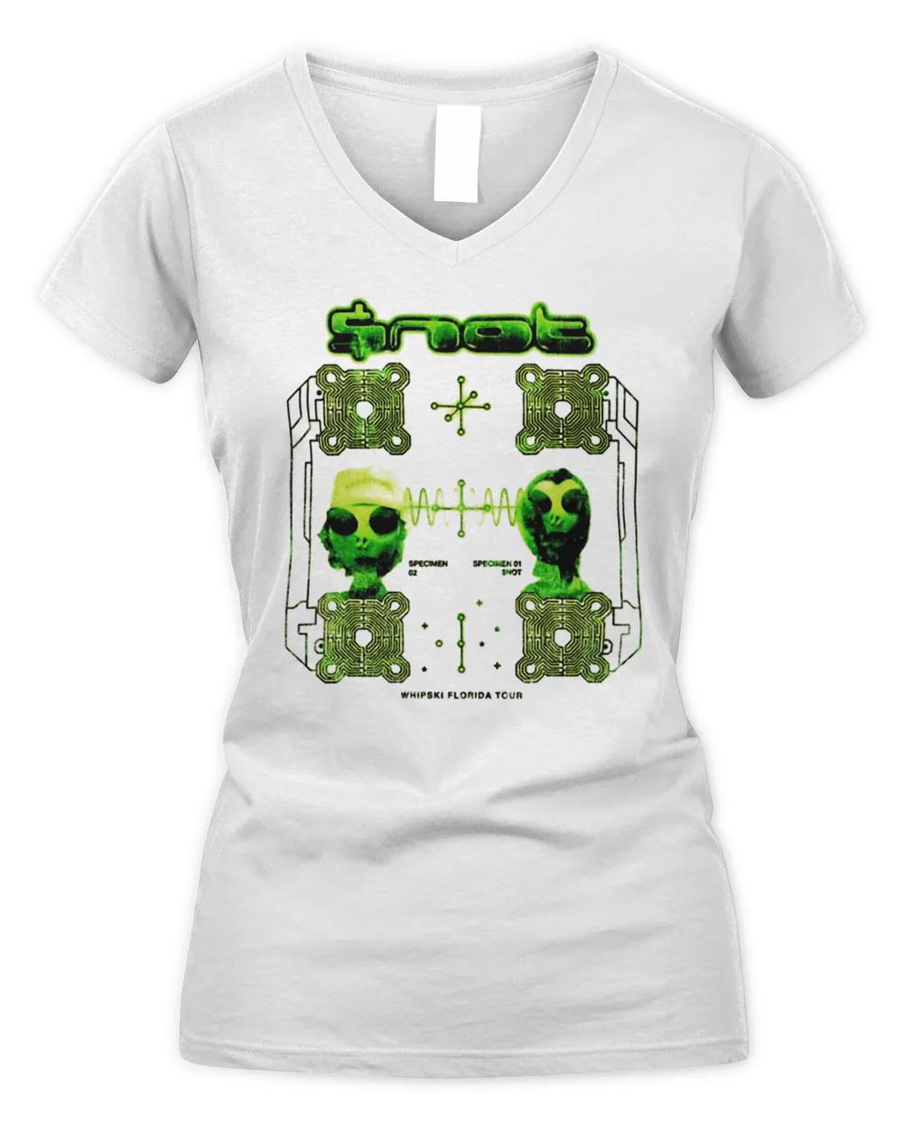 $not Merch Whipski Florida Tour Alien Specimen Shirt Women's V-Neck T-Shirt white s