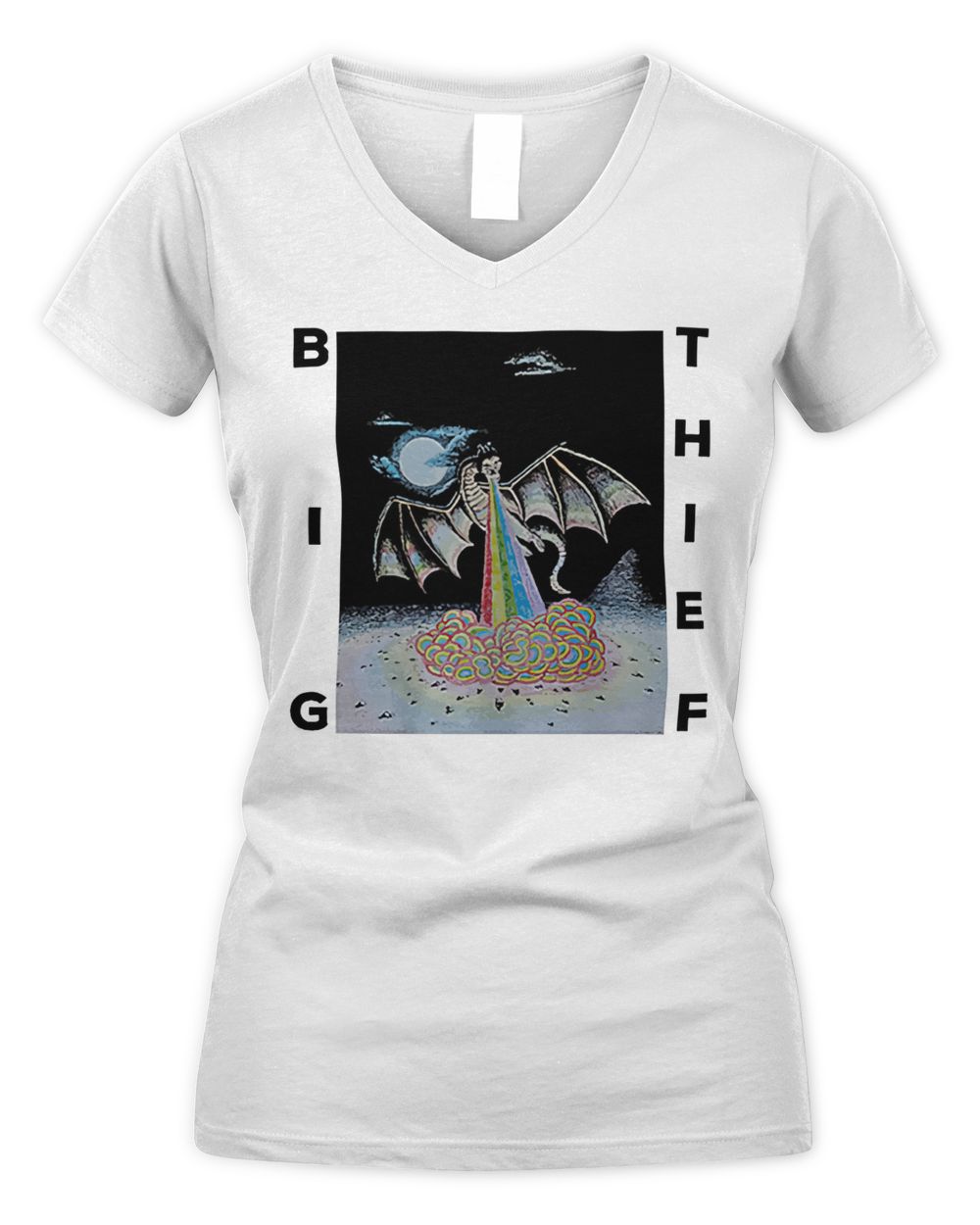 Big Thief Merch Dragon Ringer Shirt Women's V-Neck T-Shirt white s