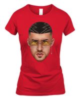 Bad Bunny Merch Face Printed Shirt Women's Soft Style Fitted T-Shirt red 
